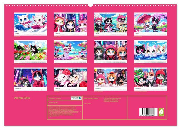 Produktbild: Anime Cats (hochwertiger Premium Wandkalender 2026 DIN A2 quer), Kunstdruck in Hochglanz