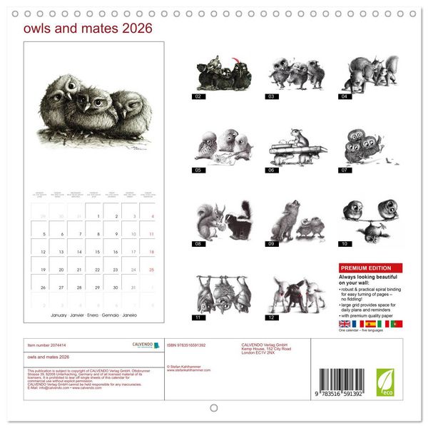 Produktbild: owls and mates 2026 (Wall Calendar 2026 12 &times; 12 Inch) CALVENDO 12 Month Wall Calendar