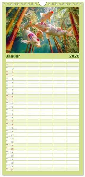 Produktbild: Familienplaner 2026 - Kois - Ein Juwel unter Fischen mit 5 Spalten (Wandkalender, 21 x 45 cm) CALVENDO