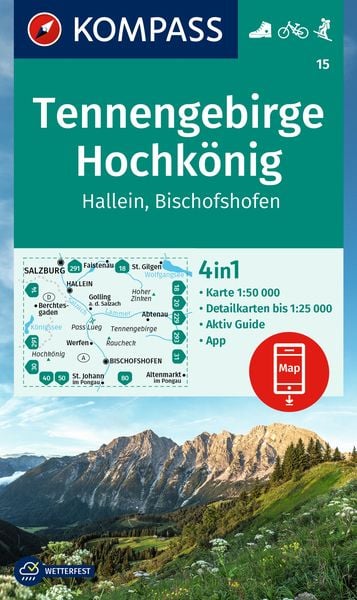 KOMPASS Wanderkarte 15 Tennengebirge, Hochkönig, Hallein, Bischofshofen 1:50.000, Sonstige von , Kompass-Karten, 978-3-99154-064-9