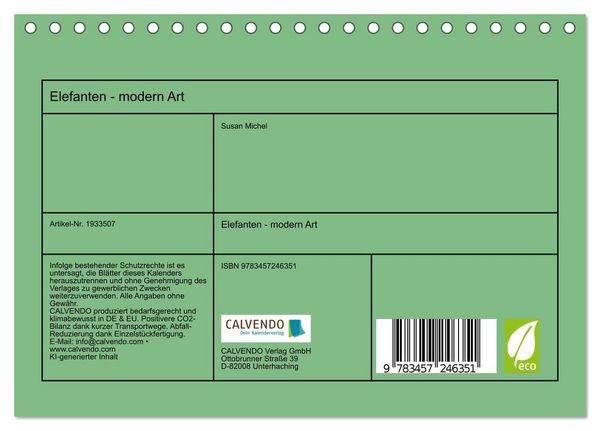 Produktbild: Elefanten - modern Art (Tischkalender 2026 DIN A5 quer), CALVENDO Monatskalender