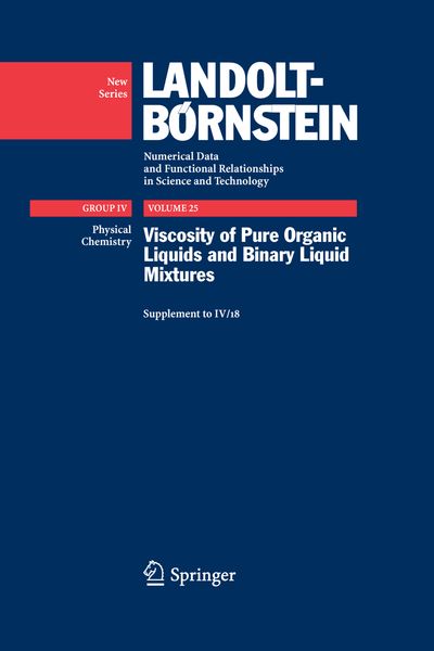 Produktbild: Viscosity of Pure Organic Liquids and Binary Liquid Mixtures