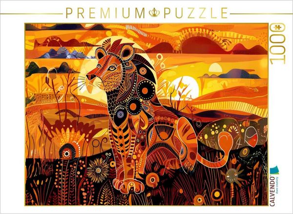 CALVENDO Puzzle Majestätischer Löwe in afrikanischer Farbwelt | 1000 Teile Lege-Größe 64x48cm Foto-Puzzle für glückliche Stunden