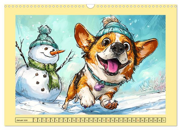 Produktbild: Lustige Corgis. Niedliche Cartoons von gl&uuml;cklichen Hunden (Wandkalender 2026 DIN A3 quer), CALVENDO Monatskalender