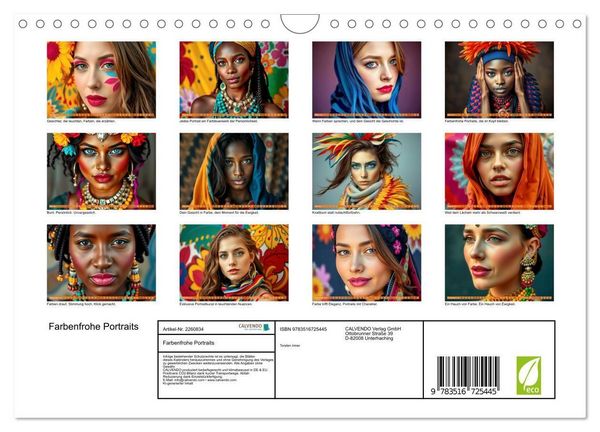 Produktbild: Farbenfrohe Portraits (Wandkalender 2026 DIN A4 quer), CALVENDO Monatskalender