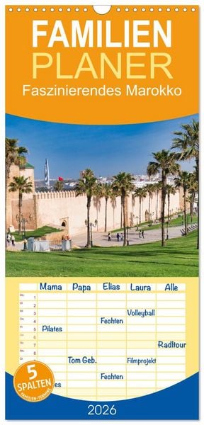 Produktbild: Familienplaner 2026 - Faszinierendes Marokko mit 5 Spalten (Wandkalender, 21 x 45 cm) CALVENDO