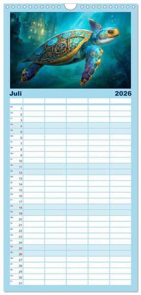 Produktbild: Familienplaner 2026 - Aqua Mechanica &ndash; Steampunk unter dem Meer mit 5 Spalten (Wandkalender, 21 x 45 cm) CALVENDO