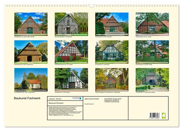 Produktbild: Baukunst Fachwerk (Wandkalender 2026 DIN A2 quer), CALVENDO Monatskalender