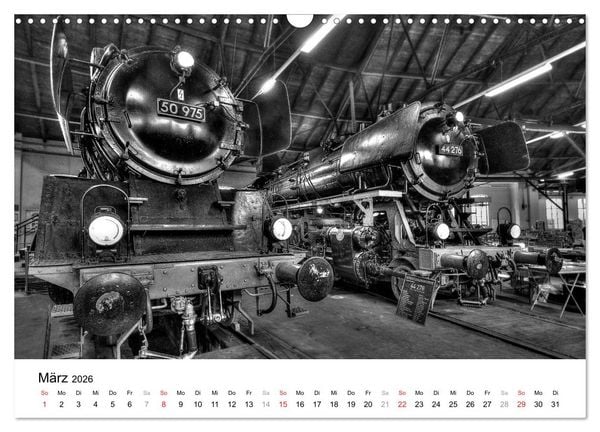 Produktbild: Unter Dampf - Eisenbahnromantik in schwarz-wei&szlig; (Wandkalender 2026 DIN A3 quer), CALVENDO Monatskalender
