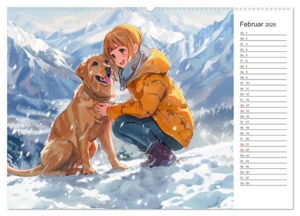 Produktbild: Anime-Freunde - Terminplaner mit niedlichen Tierfreundschaften (hochwertiger Premium Wandkalender 2026 DIN A2 quer), Kunstdruck in Hochglanz