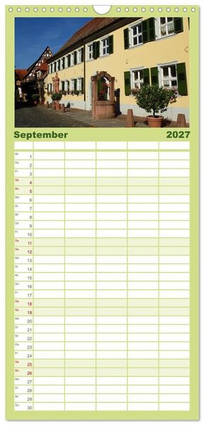 Produktbild: Familienplaner 2027 - Liebliche Bergstra&szlig;e - Burgen, Wein und Fachwerk mit 5 Spalten (Wandkalender, 21 x 45 cm) CALVENDO