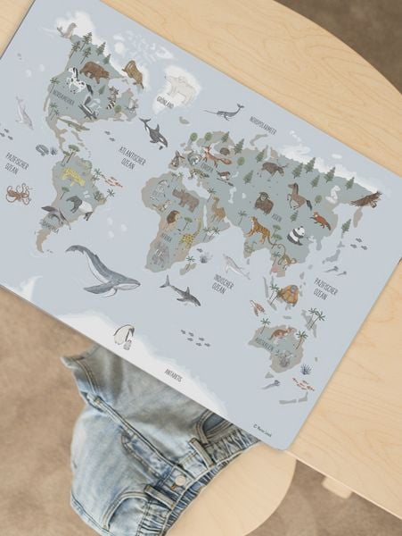 Produktbild: Scriptum Schreibtischunterlage f&uuml;r Kinder Weltkarte bleu - 60 x 40 cm - aus premium Vinyl