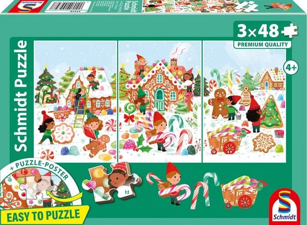 Schmidt 55658 - Endlich Weihnachten!, Easy to Puzzle, Kinderpuzzle-Box mit Poster, 3 x 48 Teile
