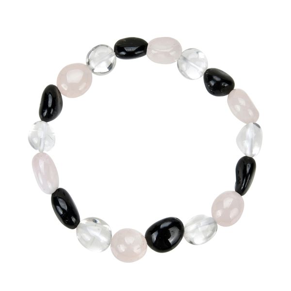 Produktbild: Armband, Bergkristall, Rosenquarz, Sch&ouml;rl, 09-10mm Nuggets