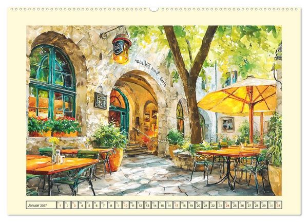 Produktbild: Gastgarten Idylle. Sommerliche Freude im Aquarellstil (Wandkalender 2027 DIN A2 quer), CALVENDO Monatskalender