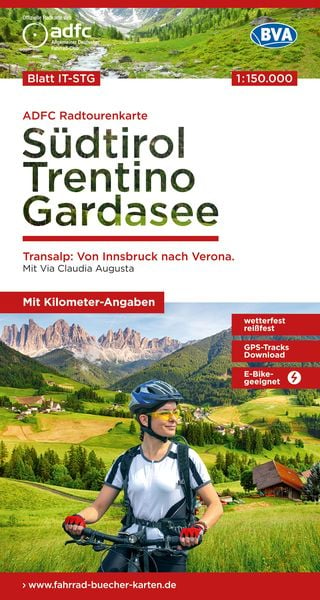 ADFC-Radtourenkarte IT-STG Südtirol, Trentino, Gardasee 1:150.000, reiß- und wet