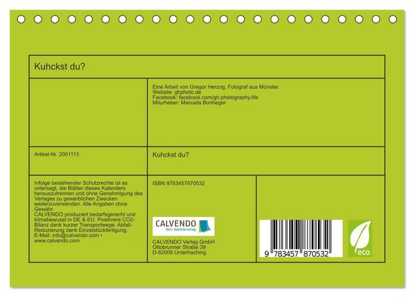 Produktbild: Kuhckst du? (Tischkalender 2026 DIN A5 quer), CALVENDO Monatskalender