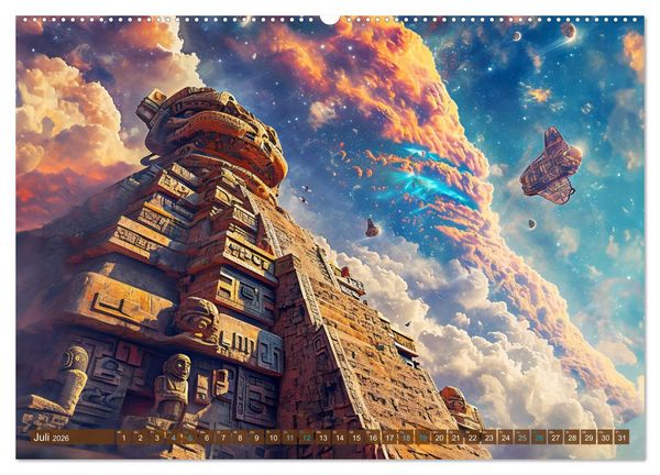 Produktbild: Sternenkrieger - Science Fiction Visionen der Maya und Azteken (Wandkalender 2026 DIN A2 quer), CALVENDO Monatskalender