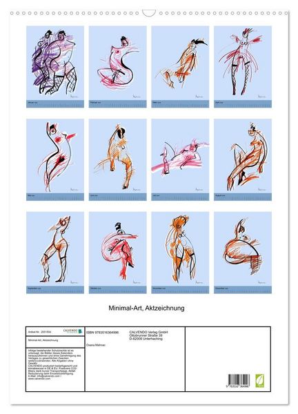 Produktbild: Minimal-Art, Aktzeichnung (Wandkalender 2026 DIN A2 hoch), CALVENDO Monatskalender