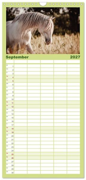 Produktbild: Familienplaner 2027 - Die Faszinierende Welt der Pferde mit 5 Spalten (Wandkalender, 21 x 45 cm) CALVENDO
