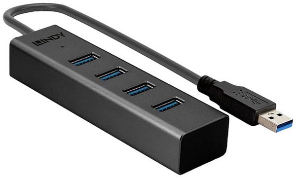 Produktbild: LINDY 43324 USB-Hub 4 Port USB-A USB 3.1 Gen1 5 GBit/s Schwarz 43324