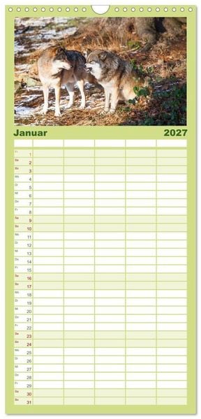 Produktbild: Familienplaner 2027 - Tierkalender 2027 mit 5 Spalten (Wandkalender, 21 x 45 cm) CALVENDO