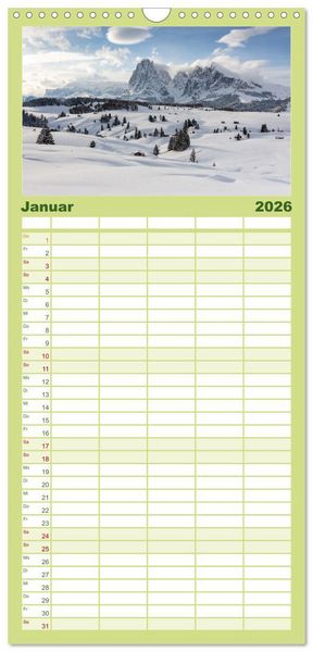 Produktbild: Familienplaner 2026 - Faszination Dolomiten mit 5 Spalten (Wandkalender, 21 x 45 cm) CALVENDO