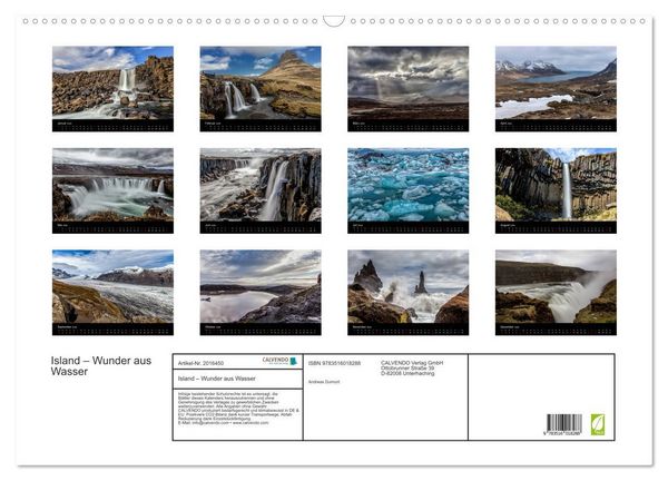 Produktbild: Island &ndash; Wunder aus Wasser (Wandkalender 2026 DIN A2 quer), CALVENDO Monatskalender