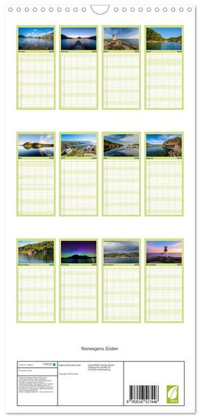 Produktbild: Familienplaner 2026 - Norwegens S&uuml;den mit 5 Spalten (Wandkalender, 21 x 45 cm) CALVENDO