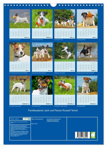 Produktbild: Familienplaner Jack und Parson Russell Terrier (Wandkalender 2026 DIN A3 hoch), CALVENDO Monatskalender