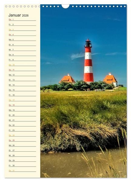 Produktbild: Deutsche Leuchtt&uuml;rme - maritimer Geburtstagsplaner (Wandkalender 2026 DIN A3 hoch), CALVENDO Monatskalender