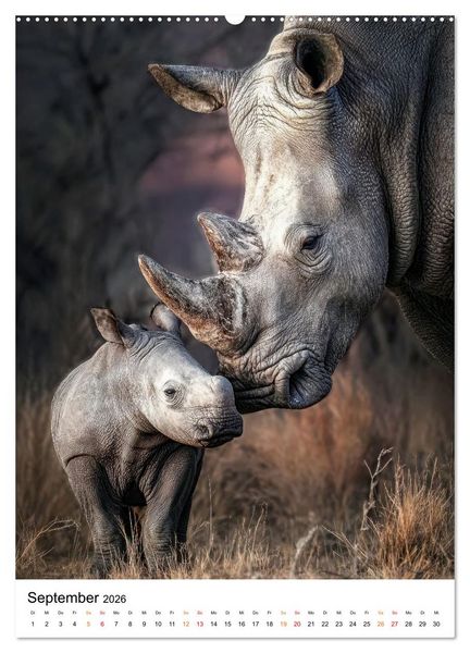 Produktbild: Nashorn - Stark. Stur. Schnell. (Wandkalender 2026 DIN A2 hoch), CALVENDO Monatskalender