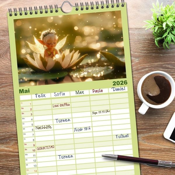 Produktbild: Familienplaner 2026 - Niedliche Naturwesen mit 5 Spalten (Wandkalender, 21 x 45 cm) CALVENDO