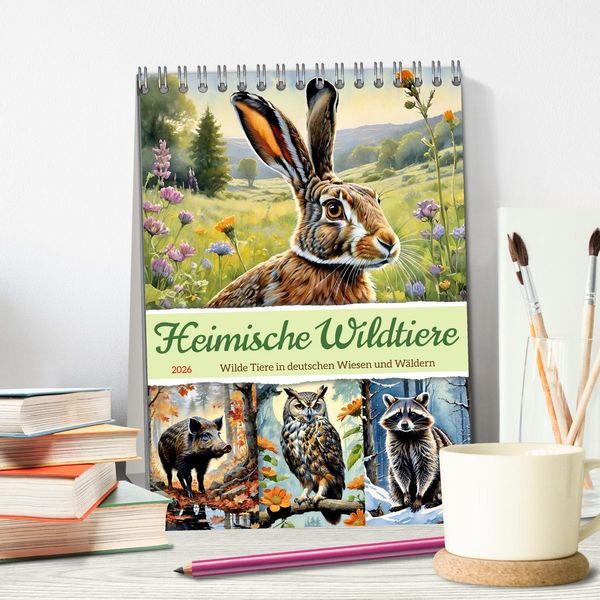 Produktbild: Heimische Wildtiere 2026 (Tischkalender 2026 DIN A5 hoch), CALVENDO Monatskalender