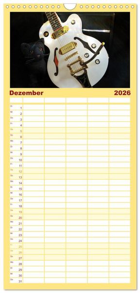 Produktbild: Familienplaner 2026 - Gitarren und Amps - abgerockt mit 5 Spalten (Wandkalender, 21 x 45 cm) CALVENDO