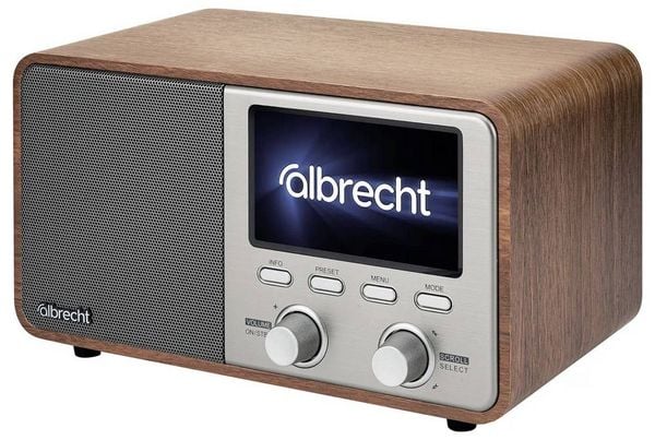 Produktbild: Albrecht DR 760 Tischradio DAB+, UKW DAB+, AUX, Bluetooth&reg; Echtholzgeh&auml;use, Inkl. Lautsprecherbox Holz, Braun, Silber