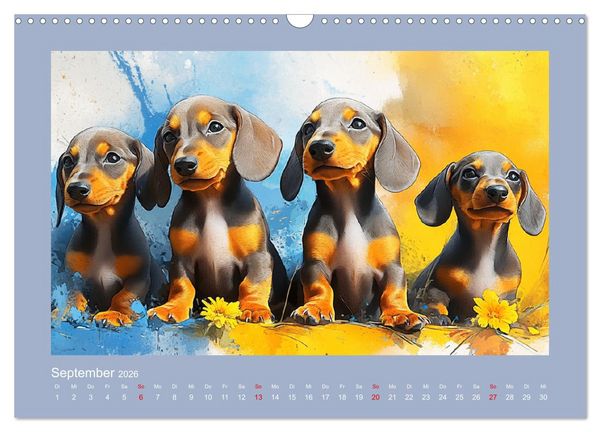 Produktbild: Dackelzauber. Charmante Begleiter im lieblichen Aquarell-Stil (Wandkalender 2026 DIN A3 quer), CALVENDO Monatskalender