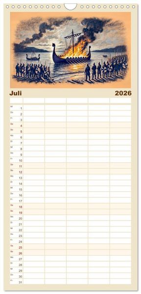 Produktbild: Familienplaner 2026 - Die Wikingerzeit - Helden, K&ouml;nige und Entdeckungen mit 5 Spalten (Wandkalender, 21 x 45 cm) CALVENDO