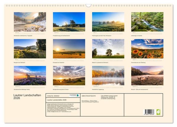 Produktbild: Lautrer Landschaften 2026 (Wandkalender 2026 DIN A2 quer), CALVENDO Monatskalender