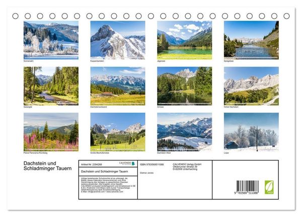 Produktbild: Dachstein und Schladminger Tauern (Tischkalender 2027 DIN A5 quer), CALVENDO Monatskalender