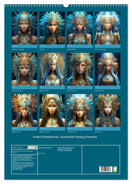 Produktbild: Antike Priesterinnen. Kunstvolle Fantasy-Portraits (Wandkalender 2026 DIN A2 hoch), CALVENDO Monatskalender