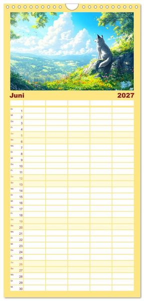 Produktbild: Familienplaner 2027 - Willkommen im Wunderwald. Zauberhafte Abenteuer mit tierischen Freunden mit 5 Spalten (Wandkalender, 21 x 45 cm) CALVENDO