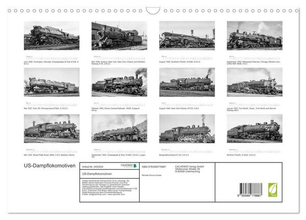 Produktbild: US-Dampflokomotiven (Wandkalender 2027 DIN A3 quer), CALVENDO Monatskalender