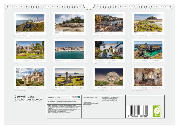 Produktbild: Cornwall - Land zwischen den Meeren (Wandkalender 2026 DIN A4 quer), CALVENDO Monatskalender