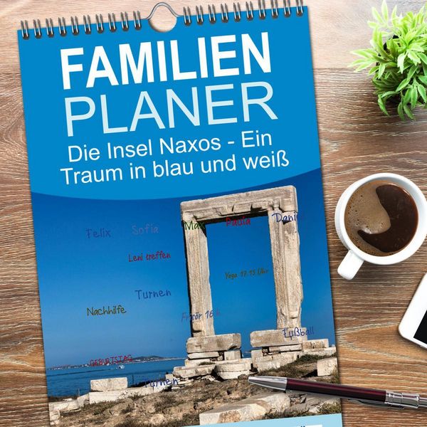 Produktbild: Familienplaner 2026 - Die Insel Naxos - Ein Traum in blau und wei&szlig; mit 5 Spalten (Wandkalender, 21 x 45 cm) CALVENDO