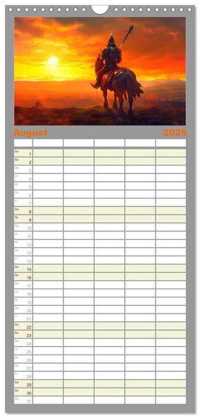 Produktbild: Familienplaner 2026 - Drachent&auml;nzer - Bildgeschichten aus dem Mittelalter mit 5 Spalten (Wandkalender, 21 x 45 cm) CALVENDO