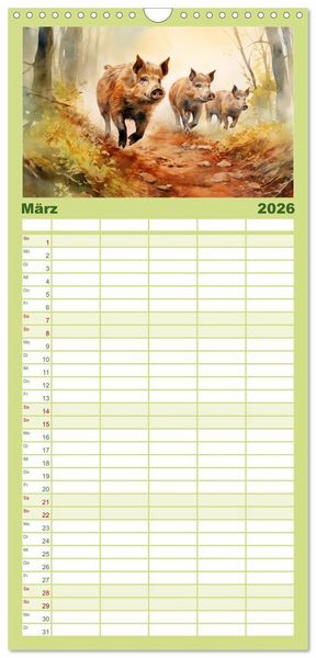 Produktbild: Familienplaner 2026 - Zw&ouml;lf Monate im Wald mit 5 Spalten (Wandkalender, 21 x 45 cm) CALVENDO