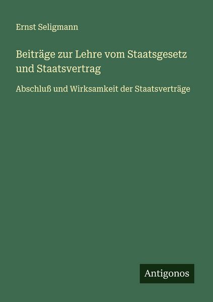 Produktbild: Beitr&auml;ge zur Lehre vom Staatsgesetz und Staatsvertrag