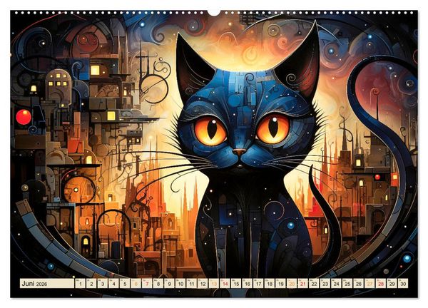 Produktbild: Katzen - die Nacht erwacht (hochwertiger Premium Wandkalender 2026 DIN A2 quer), Kunstdruck in Hochglanz