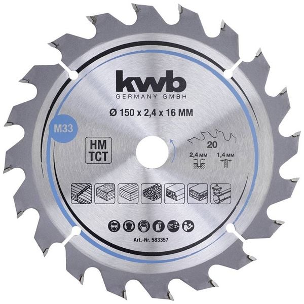 Produktbild: Kwb 583357 Hartmetall Kreiss&auml;geblatt 150 x 16mm 1St.